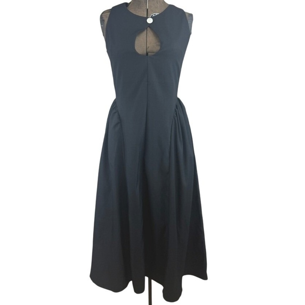 Avant Garde Black Keyhole Midi Dress|S|Sculptural Gathered Hip Minimalist Goth